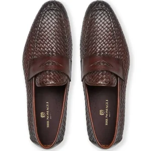 Bruno Magli Dress Shoes^Manfredo Slip On Loafer Leather Brown Woven