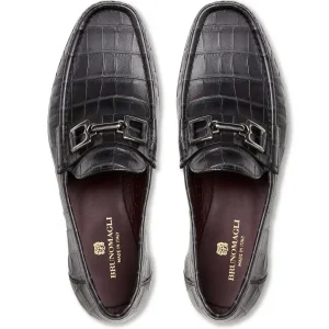 Bruno Magli Dress Shoes^Trieste Classic Moccasin- Black Croc Black Croc-Print Leather